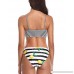 Tempt Me Women 2 Piece Bandeau Striped Printed Bow Tie Bikini Top with Lemon Floral Triangle Bottom White B07FF1J6F3